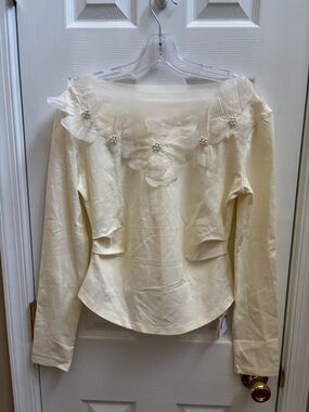 COMMENSE Cream Flower & Pearl Embellished Knit Top, Size XL, NWT
